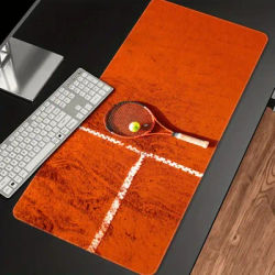 Tapis de souris XXL Tennis Court Design - Tapis de bureau sportif en argile rouge orangée, tapis de clavier étendu antidérapant et cousu