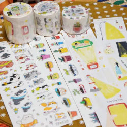 Wanle Studio Ruban Washi Vintage Chat et Petite Plante en Pot pour Agenda, Fabrication de Cartes, DIY, Scrapbooking, Autocollant Décoratif