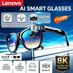Lunettes intelligentes Lenovo avec caméra HD, appels Bluetooth, assistant vocal IA, enregistrement vidéo pour sports de plein air, lunettes de soleil portables pour le cyclisme