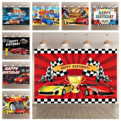Animated Racing Theme Photography Background Red Yellow Car Boy Birthday Party Baby Shower Decoration Photography Props