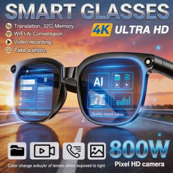 Nouvelles lunettes intelligentes AI 8MP 2026, caméra HD 1080P, enregistrement vidéo, prise de photos, traduction de plus de 150 langues, lunettes de soleil audio avec appel Bluetooth et WiFi, ChatGPT, pour hommes et femmes