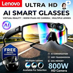 Lunettes Intelligentes Lenovo AI ChatGPT avec Caméra HD 800W, Anti-tremblement, pour Cyclisme, Vidéo & Photo, Lunettes de Soleil Sportives, Double Micro, 64 Go, Lunettes de Protection Anti-vent
