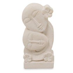 Together Always,'Hand Carved Indonesian Sandstone Sculpture of Floral Faces'