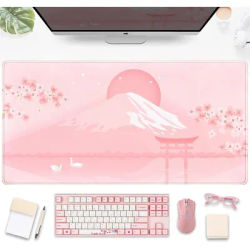 Tapis de souris Cherry Blossom Sakura – Tapis de bureau floral rose Kawaii avec support Fuji pour les jeux et le bureau
