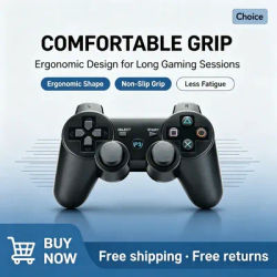 Wireless Bluetooth Gamepad Joystick Compatible with Play Station 3 and PC Ergonomic Hand Grip for Home Casual Gamers