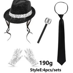 Michael Jackson Cosplay Accessories Set Sequin Hat Gloves Sunglasses Suspender Tie for Halloween Party