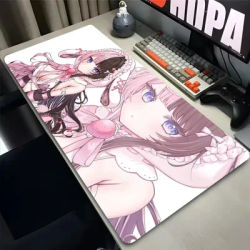 Tapis de souris gaming, grand tapis de bureau, antidérapant, bords cousus, motif fille anime rose mignon, tapis antidérapant pour le gaming et le bureau