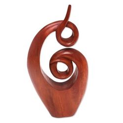 Twirling Together,'Handcrafted Suar Wood Abstract Sculpture from Bali'