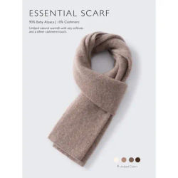 ESSENTIAL SCARF 90% Baby Alpaca 10% Cashmere Simple Scarf Undyed Plain Knit Winter Autumn Neck Wrap Rectangular Knit Muffler