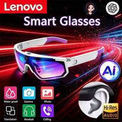 Lenovo 2026 Nouvelles lunettes intelligentes AI 8MP 1080P avec ChatGPT, anti-tremblement, pour vélo, vidéo, photo, lunettes de soleil de sport, double micro, 32 Go, coupe-vent