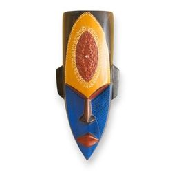 Honhom Pa,'African Wood Aluminum Wall Mask Painted in Vibrant Colors'