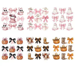 Halloween Ghost Bow Pumpk Heat Transfer Sticker DIY Iron-On Decals For Clothes TShirt Making Pillow Decorating Clothing Stickers