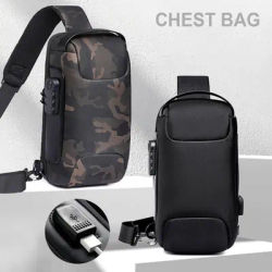 Sac de poitrine avec chargeur USB pour hommes, sacoche antivol, sac à bandoulière de sport