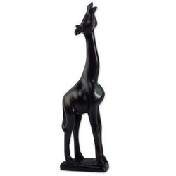 Giraffe II,'Handcarved Dark Brown Wood Giraffe Sculpture from Ghana'