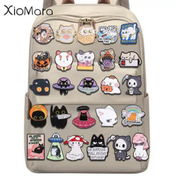 Cartoon Cat Collection Enamel Pins Kawaii Space Cat Halloween Pumpkin Kitten Anime Sunglasses Cat Brooches Fashion Jewelry Gifts