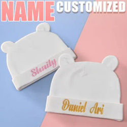 Organic Cotton Newborn Beanie Hat with Name Customized First Name Baby Cap Breathable for 0-6M Infants