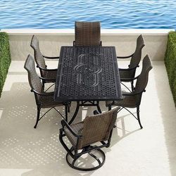 Carlisle Woven 7-pc. Rectangular Dining Set in Onyx Aluminum - Onyx Finish with Onyx Wicker - Frontgate