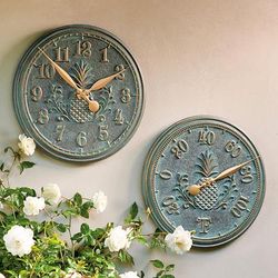 Classic Pineapple Clock and Thermometer - Thermometer, Verdigris Thermometer - Frontgate