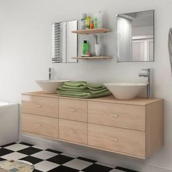 vidaXL Set Mobili da Bagno con Lavandino 7 pz Beige