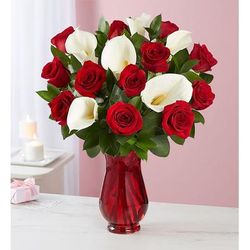 1-800-Flowers Flower Delivery Stunning Red Roses & Calla Lily Bouquet W/ Red Vase