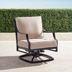Grayson Swivel Lounge Chair with Cushions in Black Aluminum - Sunbrella Rain, Rain Resort Stripe Cobalt - Frontgate