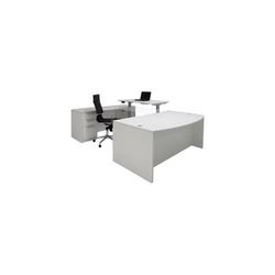 White Electric Lift Adjustable Bridge U-Desk