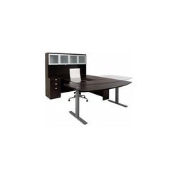 Mocha Electric Lift Adjustable Height U-Desk w/Hutch