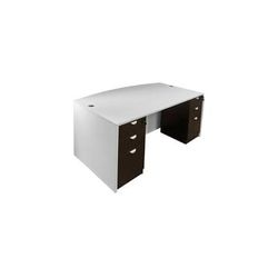 White & Woodgrain Bow Front Conference Desk w/6 Drawers
