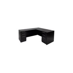 Black L-Shaped Rectangular Manager's Desk w/6 Drawers