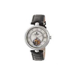 Empress Stella Semi-Skeleton Leather Band Watch White/Black EMPEM2101