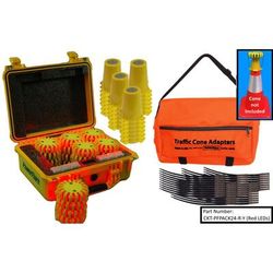 Powerflare 24-Position Cone Adapter Kit with 24-Pack Hard Case of PowerFlare Lights Red/Amber LEDs Orange Shell CKT-PFPACK24-RA-O