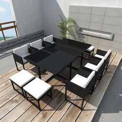 vidaXL Set da Pranzo da Giardino 11 pz con Cuscini in Polyrattan Nero