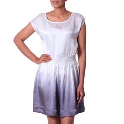 Blue-Grey Ombre,'100% Silk White and Wedgewood Blue Ombre Short Dress'