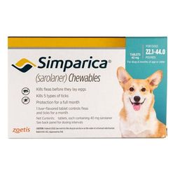 Simparica Chewables For Dogs 22.1-44 Lbs (Blue) 3 Chews