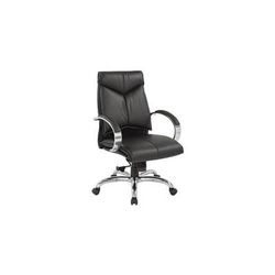 Top Grain Black Leather Mid Back Swivel Chair with Chrome Base