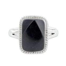 Black jade cocktail ring, 'Black Maya Princess'