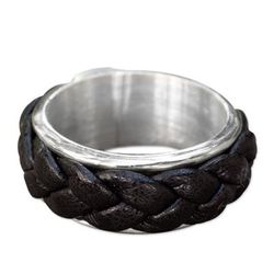 Sierra,'Fair Trade Men's Sterling Silver Leather Band Ring'