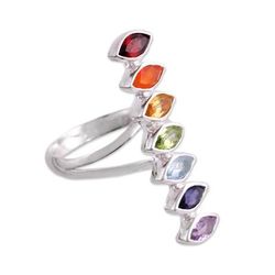 'Multi-Gemstone Chakra Cocktail Ring Handmade in India'