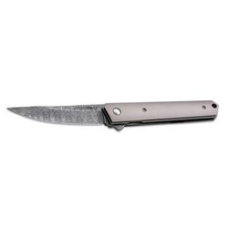 Boker USA Kwaiken Damascus Folding Knife3.5inDamascus SteelStandard EdgeGrayTitanium Handle 01BO297DAM