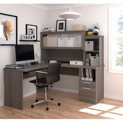 Dayton by Bestar L-Shaped Desk in Bark Gray - Bestar 88420-47