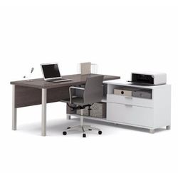 Pro-Linea L-Desk in White & Bark Gray - Bestar 120883-47