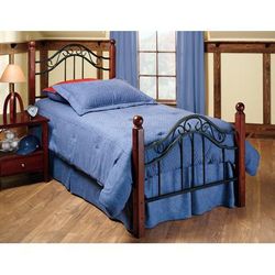 Hillsdale Furniture Madison Twin Metal Headboard with Frame and Cherry Wood Posts, Textured Black - 1010HTWR
