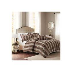 Madison Park Zuri King Faux Fur Comforter Set in Chocolate - Olliix MP10-3075