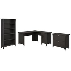 Salinas 60W L Desk, Lateral File and 5 Shelf Bookcase in Vintage Black - Bush Furniture SAL003VB