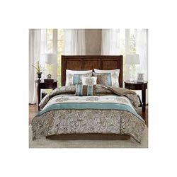 Madison Park Caroline Queen Jacquard 7 Piece Comforter Set in Blue - Olliix MP10-4322