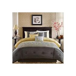 Madison Park Serene Queen Embroidered 7 Piece Comforter Set in Yellow - Olliix MP10-4185