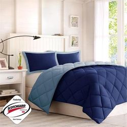 Madison Park Essentials Larkspur Twin/Twin XL Reversible Down Alternative 3M Scotchgard Comforter Mini Set in Navy - Olliix BASI10-0198