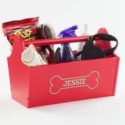 Personalized Sweet Dog Storage Caddy Red, Transparent