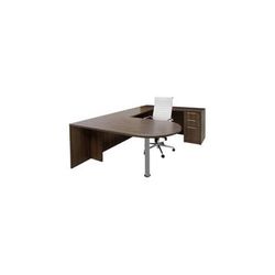 Modern Walnut Peninsula U-Shaped Workstation