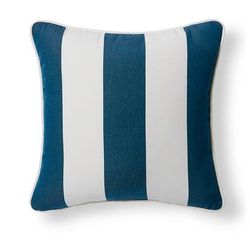 Awning Stripe Piped Outdoor Pillow - 16" Square, 16" Square/Awning Stripe Neptune - Grandin Road